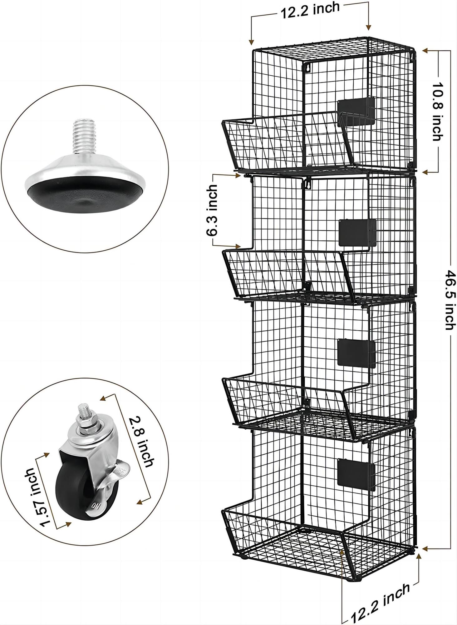 Black 4-Tier Rolling Fruit Cart